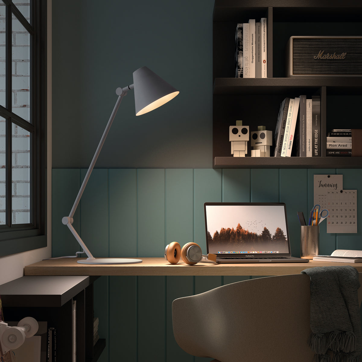 Lampe de bureau Mantis, blanc