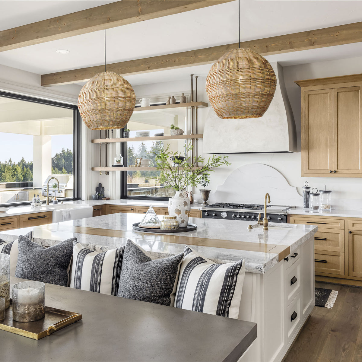 Suspension Natural grand modèle, noir osier clair