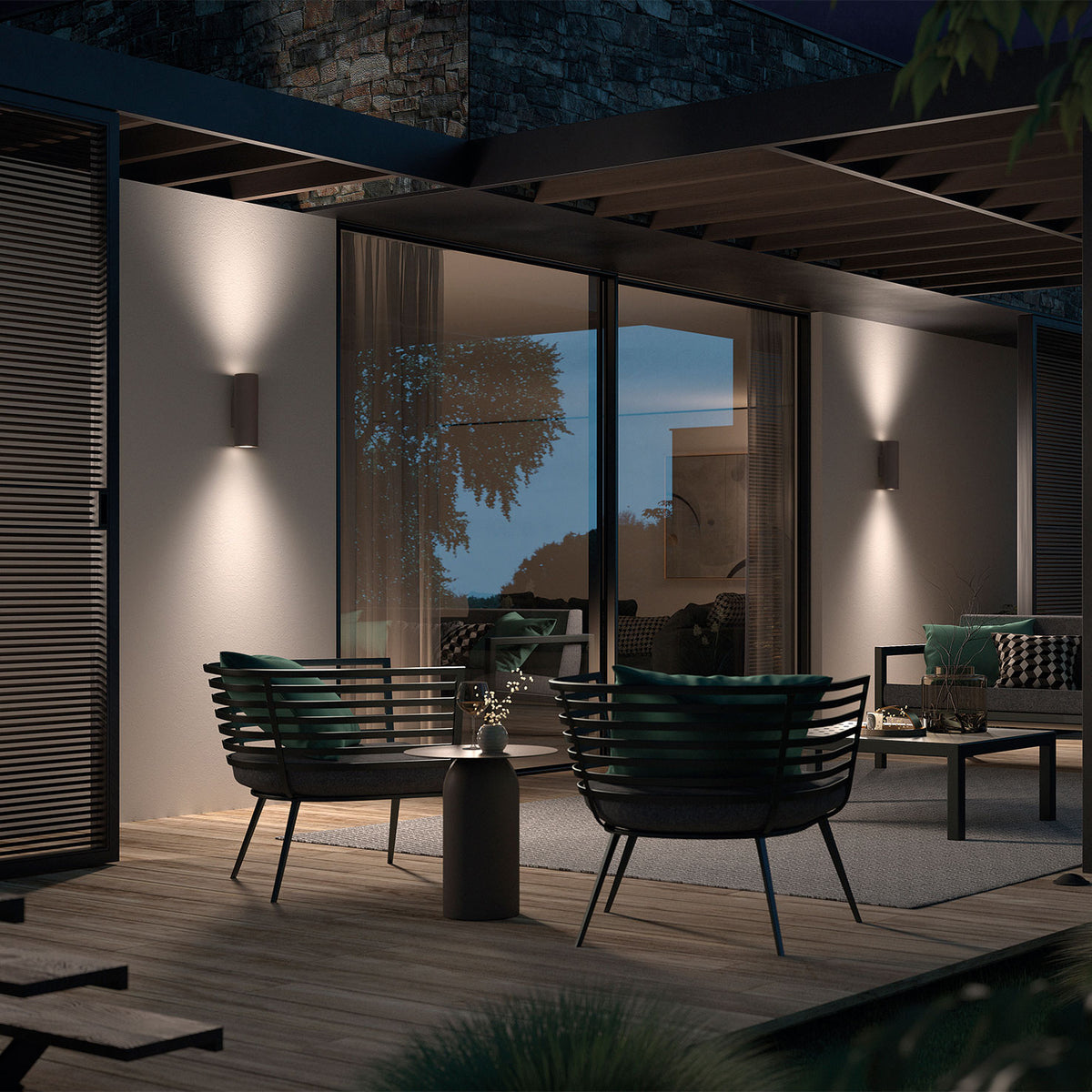 Applique extérieure Stone 2 lumières up-down IP65, Ø 8,5 cm
