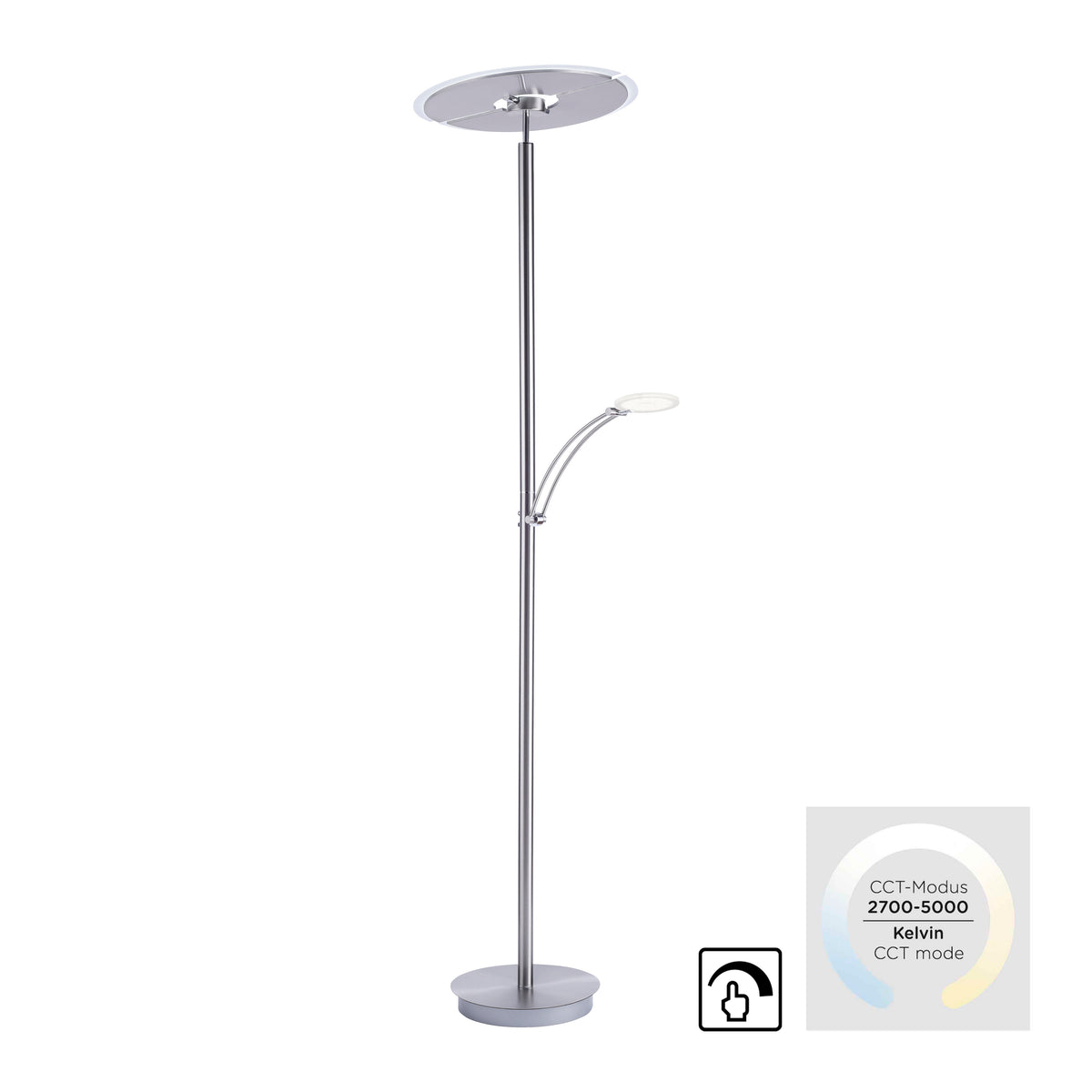 Vue du lampadaire sur fond blanc avec icônes de température de couleur et variateur.