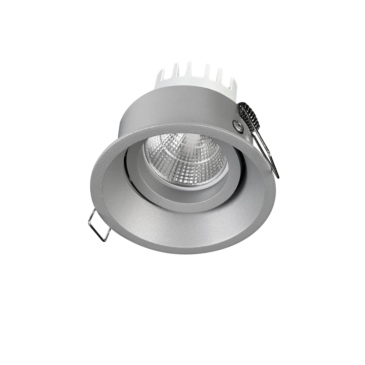 Version gris argenté du spot encastrable orientable, montrant la collerette et le module LED.
