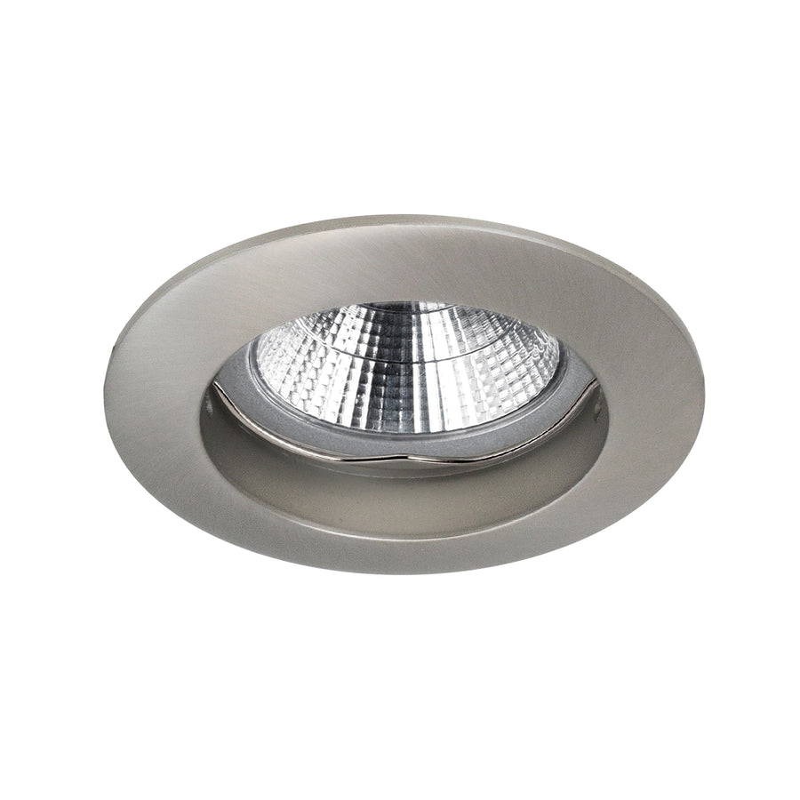 Spot encastrable rond gris anthracite vu de face, collerette et réflecteur visibles.