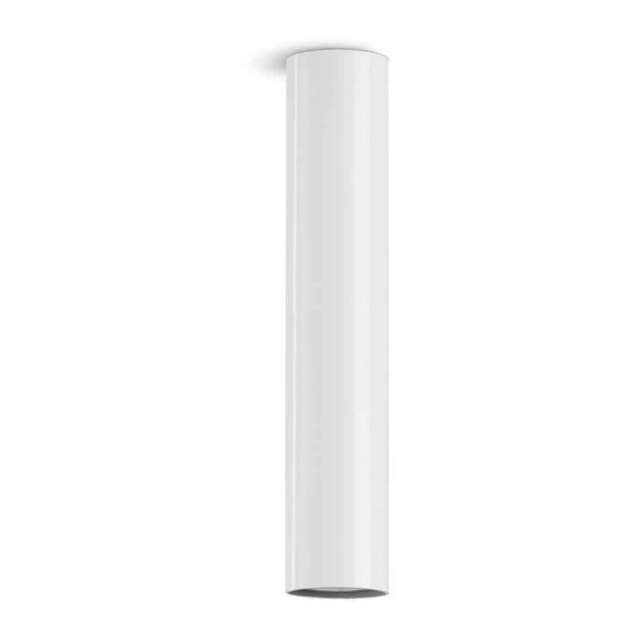 Luminaire cylindrique blanc vu de face sur fond neutre