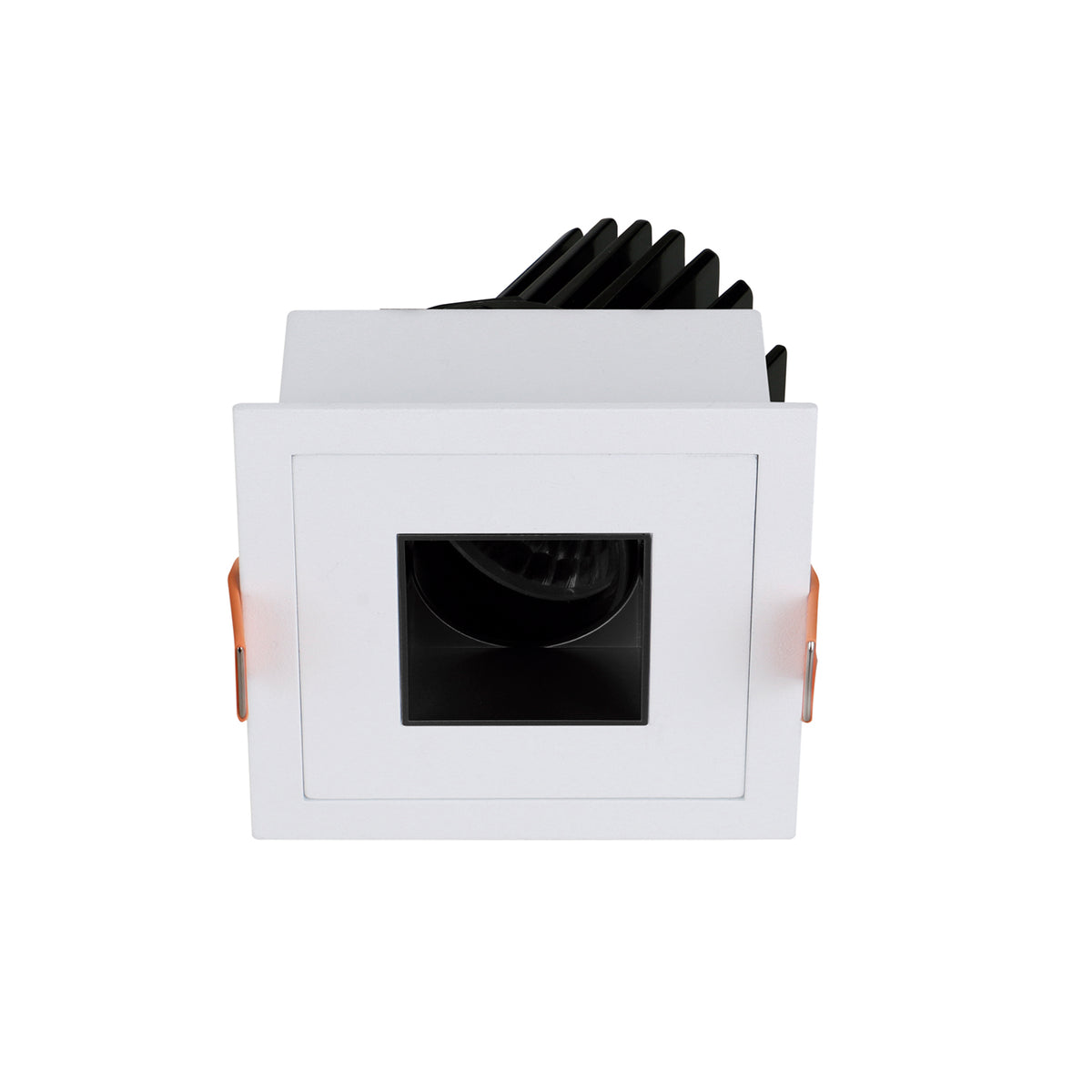 Face avant du spot avec cadre intérieur noir, lentille ronde et grille de dissipation arrière