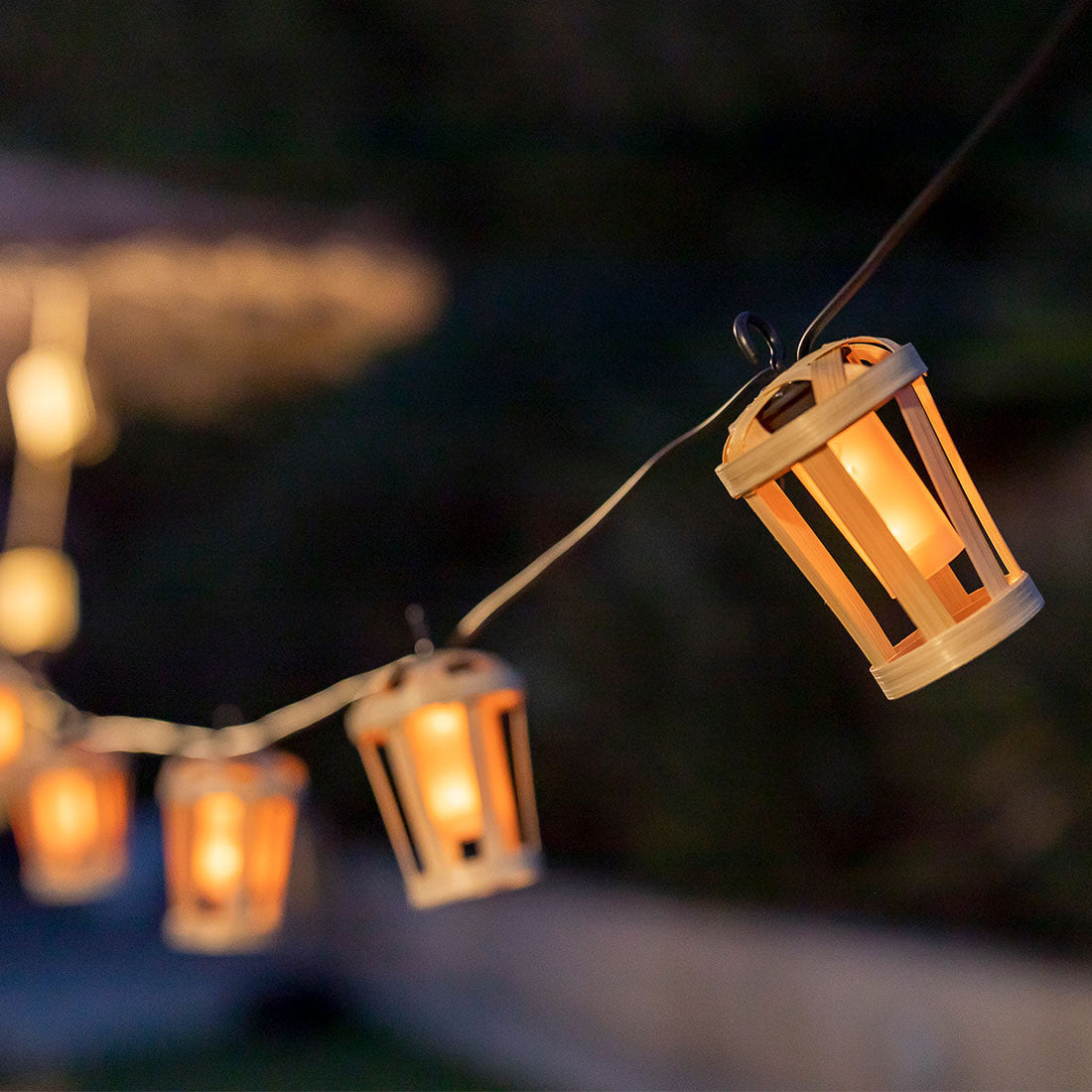 Hiama bamboo outdoor string lights, flame effect