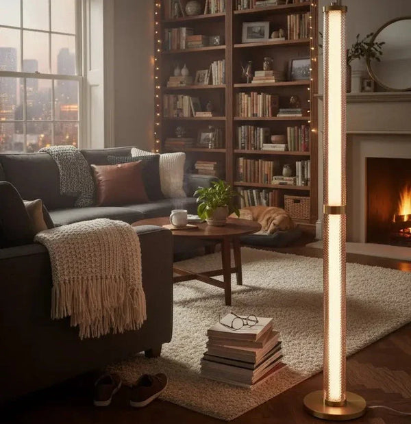 Lampadaire Tiffany – LED intégrée, intensité variable, finition dorée