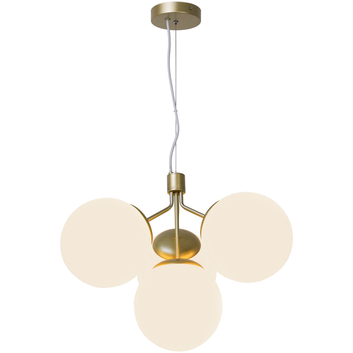 Détail du bas de la suspension, avec le cabochon central et le globe inférieur.