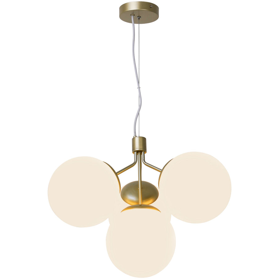 Détail du bas de la suspension, avec le cabochon central et le globe inférieur.