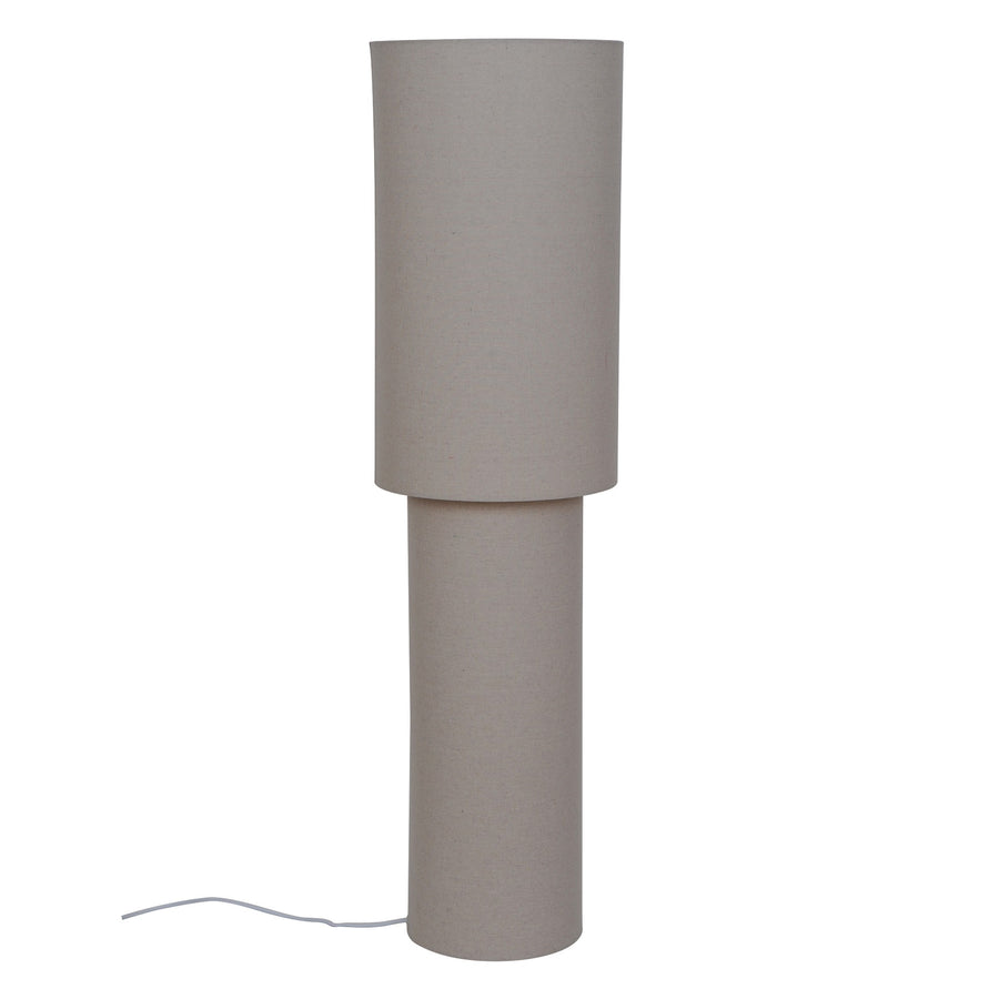 Même lampadaire éteint, abat-jour en tissu gris beige, vue de face