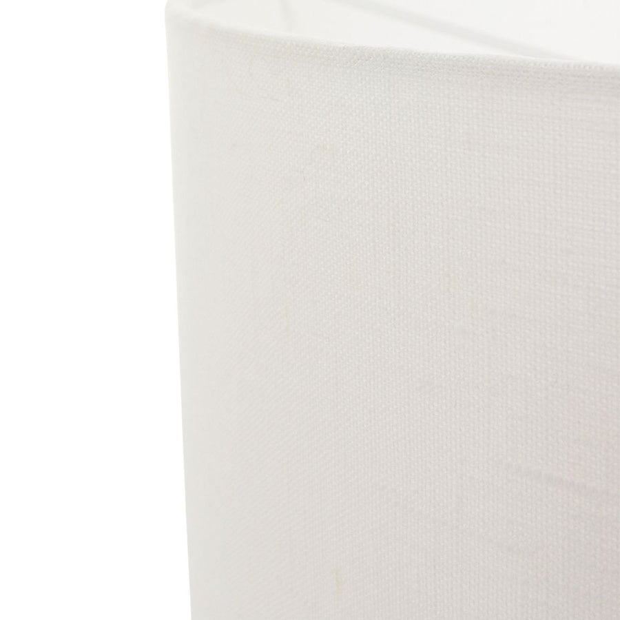 Gros plan sur la texture du tissu en lin blanc de l’abat-jour.