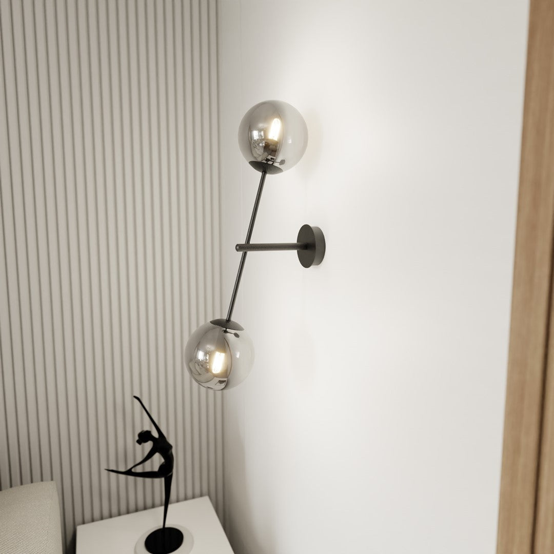 Linear black wall lamp, graphite glass