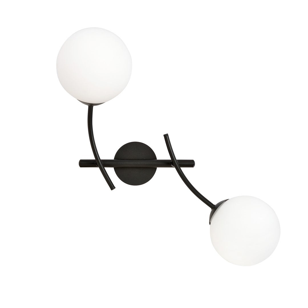 Hunter black wall lamp, opal glass
