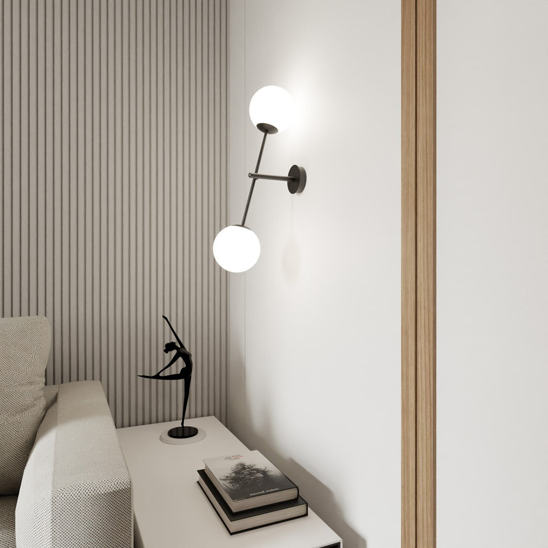 Linear 2-light wall sconce, black, opal glass