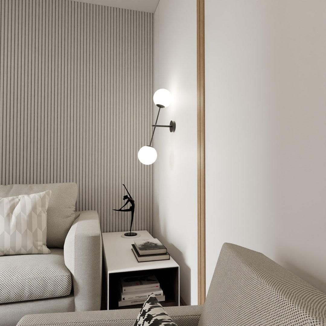 Linear 2-light wall sconce, black, opal glass