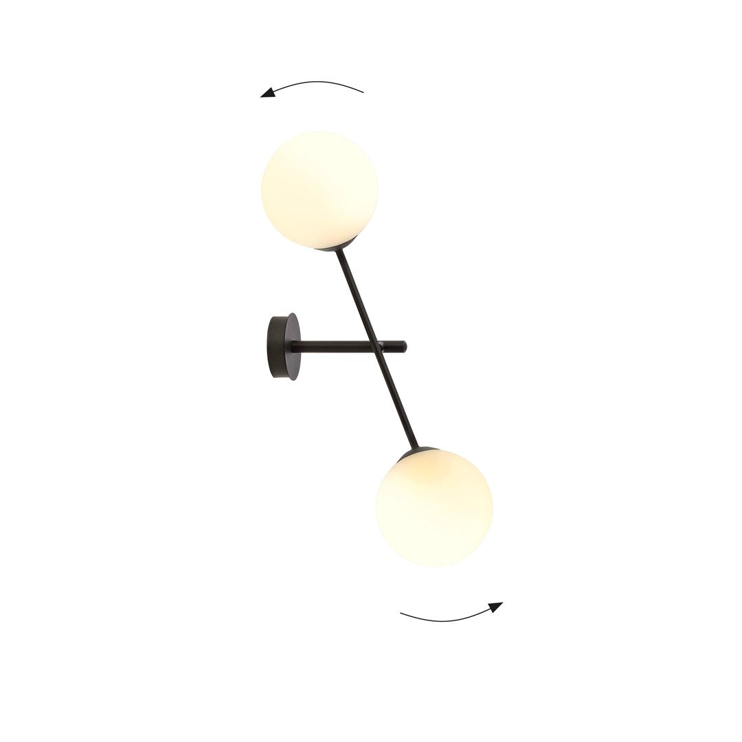 Linear 2-light wall sconce, black, opal glass