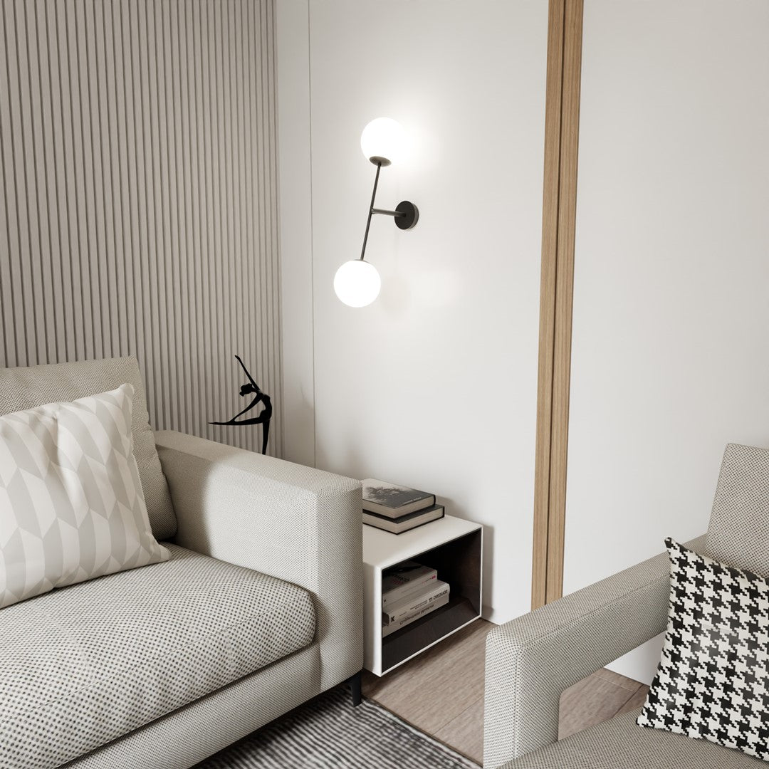 Linear 2-light wall sconce, black, opal glass