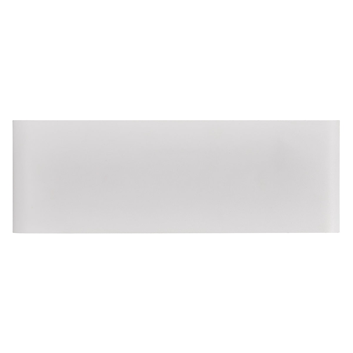 Vue de face du luminaire mural blanc rectangulaire, diffuseur en verre uniforme et plat.