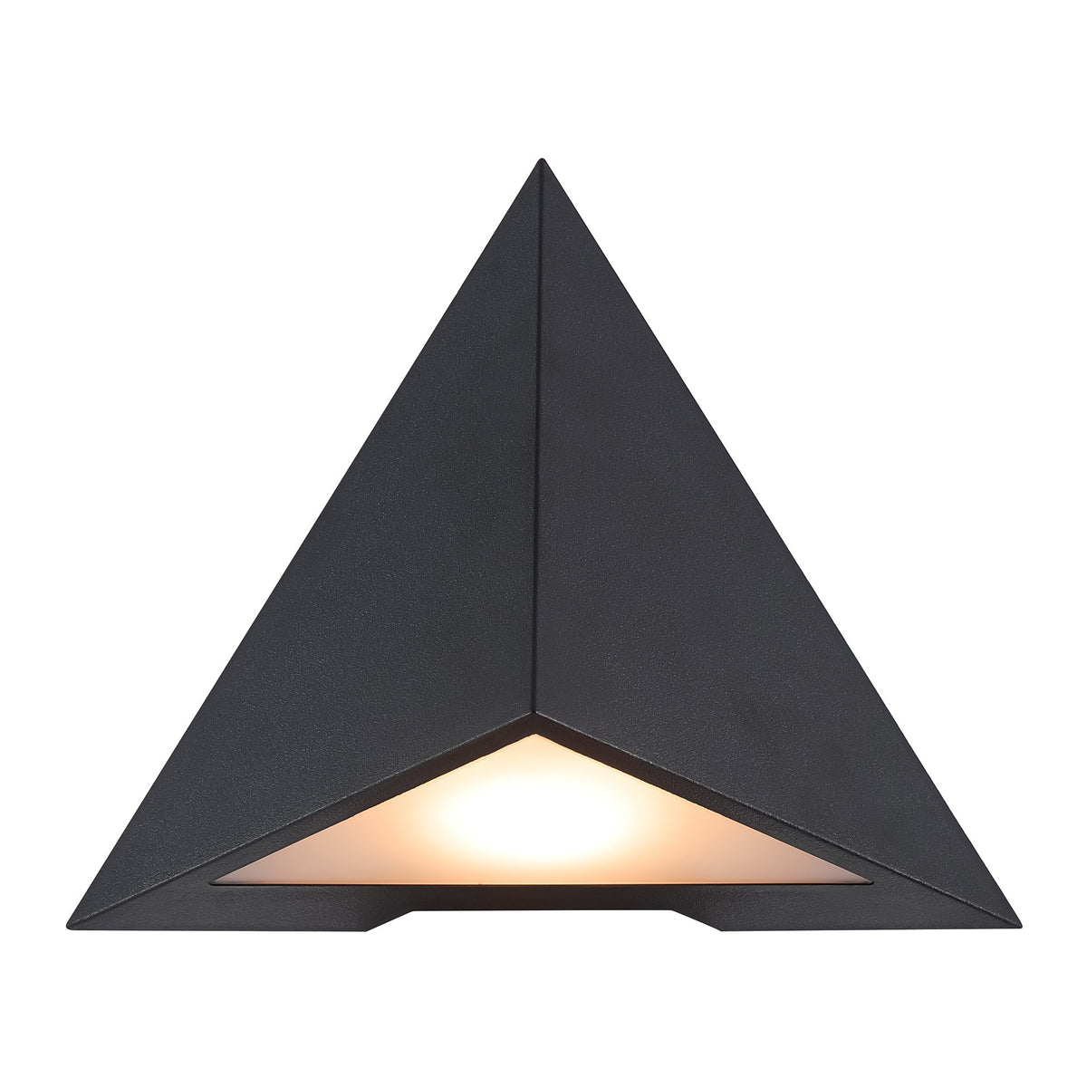 Vue de face de l'applique triangulaire noire, halo blanc chaud