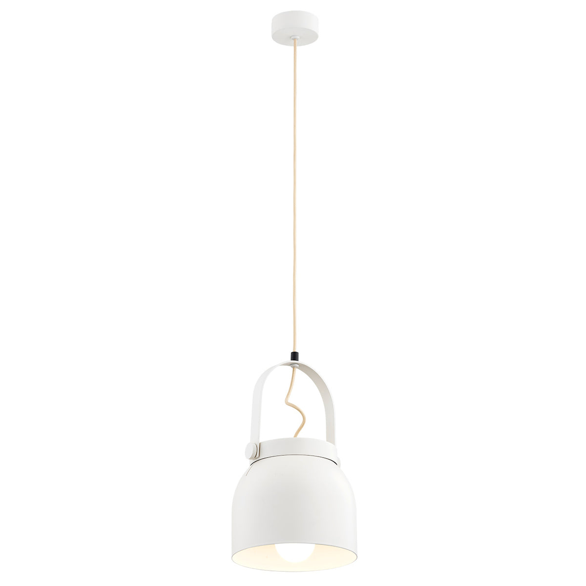 Suspension blanche vue de face avec câble et rosace fixés au plafond
