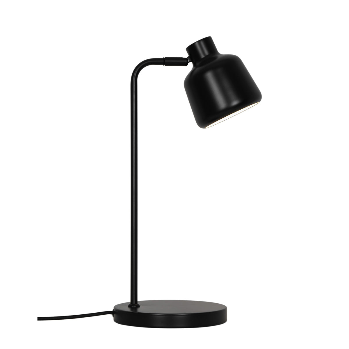 Profil de la lampe, abat-jour orientable incliné vers le bas, socle rond