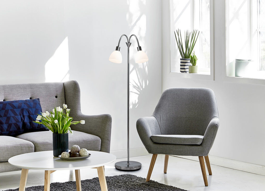 Lampadaire Ray Double chromé, verre