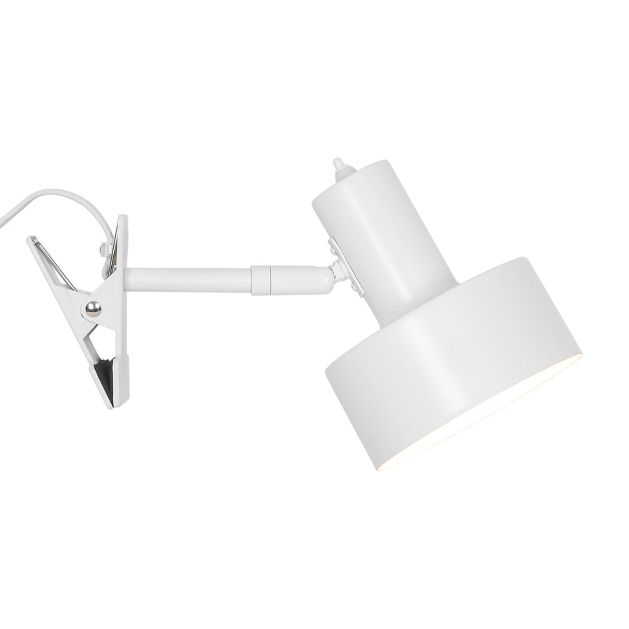 Profil de la lampe à pince dévoilant le bras réglable et l'orientation de la tête.