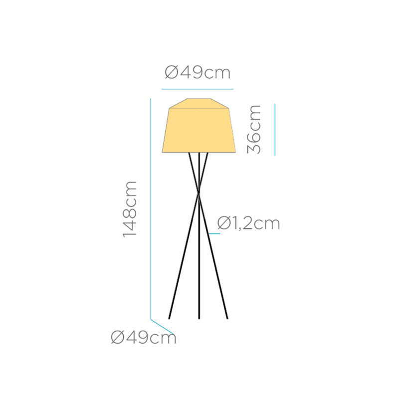 Schéma technique coté indiquant hauteur 148 cm et diamètre 49 cm
