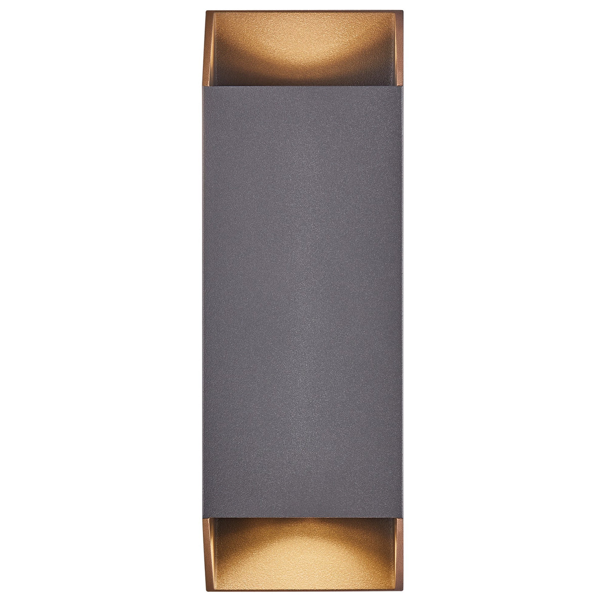Face avant du luminaire rectangulaire anthracite aux ouvertures dorées haut et bas