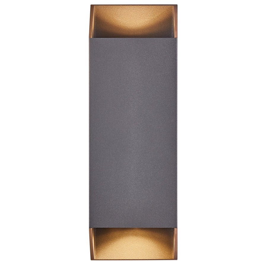 Face avant du luminaire rectangulaire anthracite aux ouvertures dorées haut et bas