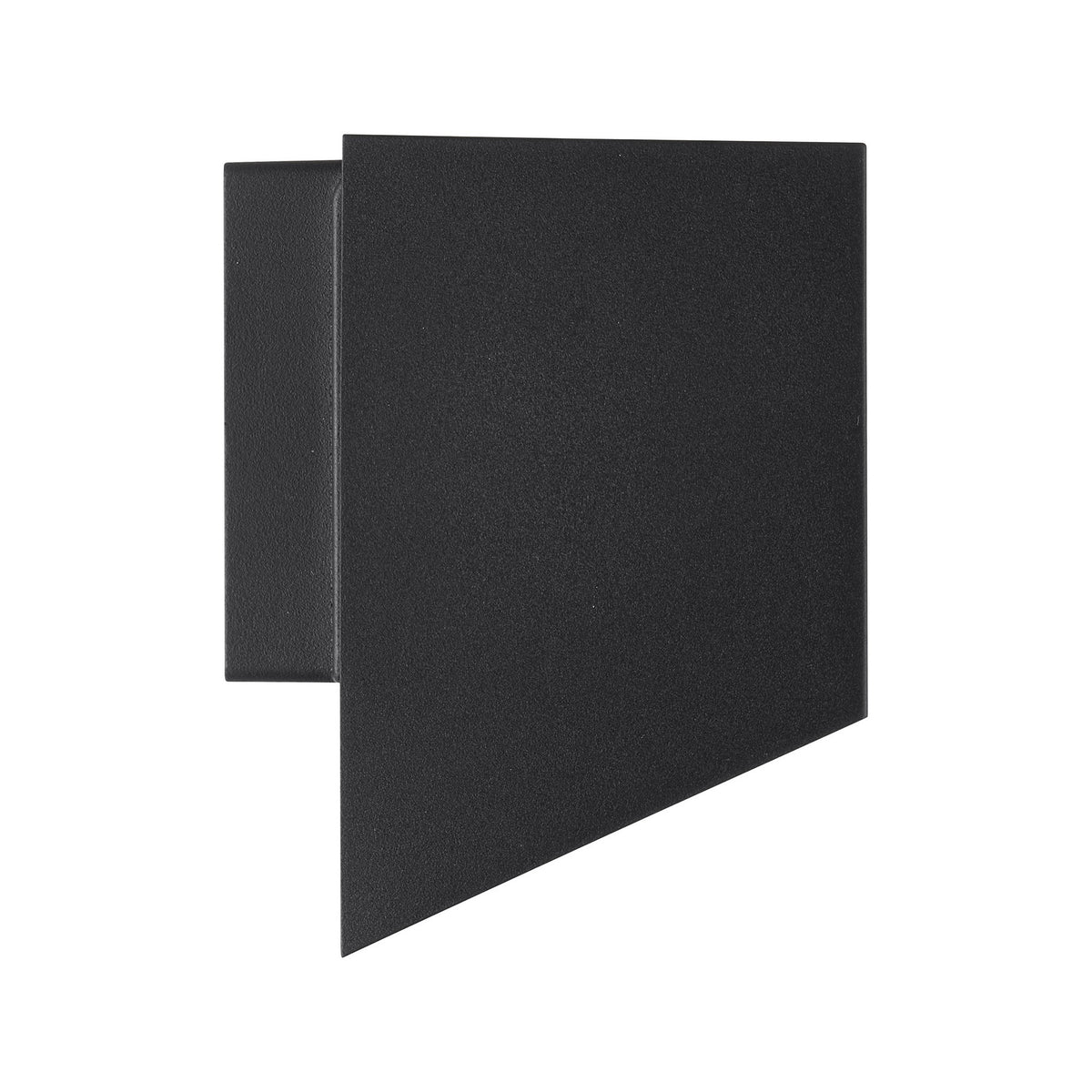 Profil latéral de l'applique noire, platine de fixation et corps rectangulaire superposés.