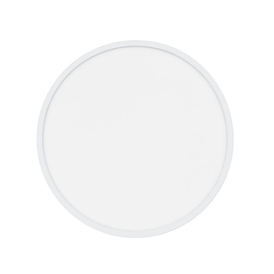 Luminaire éteint vu de face, diffuseur opalin et bord fin