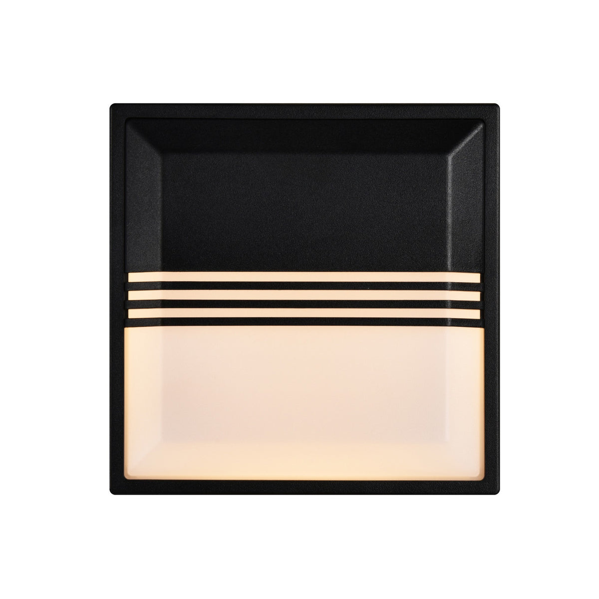 Luminaire éteint de face, diffuseur blanc et grille noire horizontale