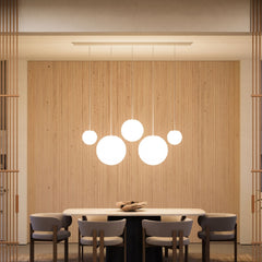 Suspension de table Orb 5 lumières, longueur 160 cm
