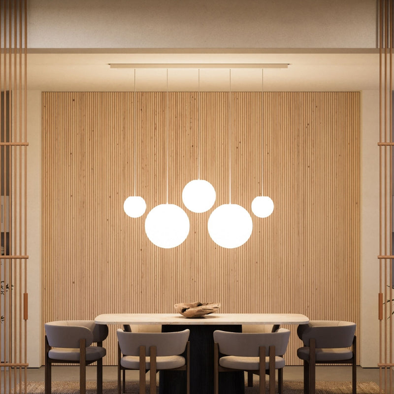 Suspension de table Orb 5 lumières, longueur 160 cm