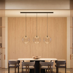 Suspension de table Orb 3 lumières, longueur 160 cm, verres Ø 40 cm