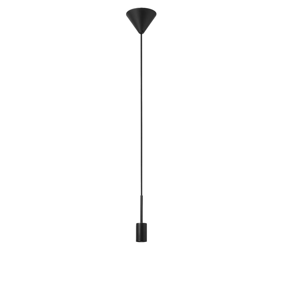 Suspension entièrement noire, câble et douille cylindrique, sans ampoule.