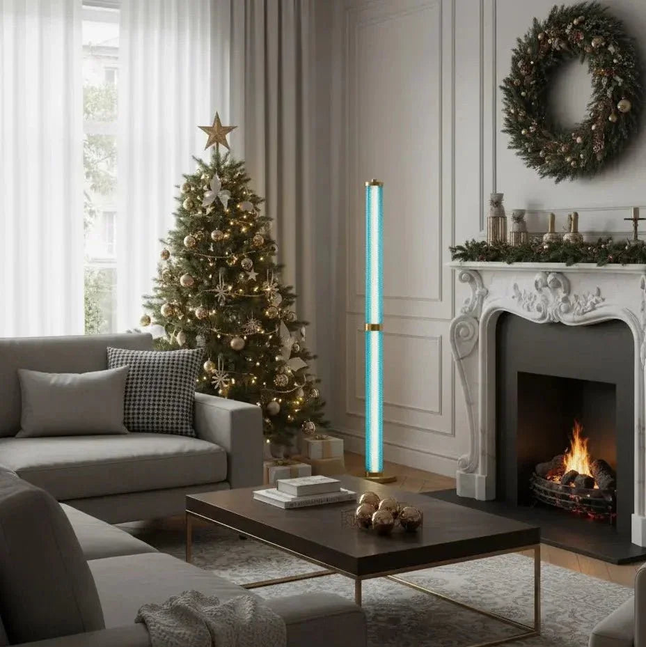 Lampadaire Tiffany – LED intégrée, intensité variable, finition dorée