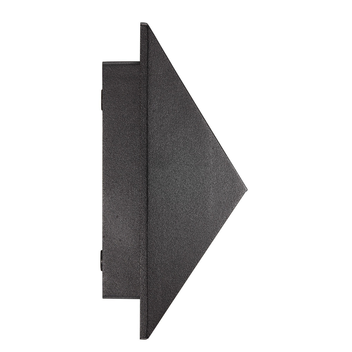 Profil latéral de l'applique extérieure sombre montrant sa forme triangulaire et sa fixation murale.