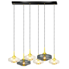 Rosace Roxanne 06 – Suspension architecturale 6 lumières en verre soufflé, style contemporain
