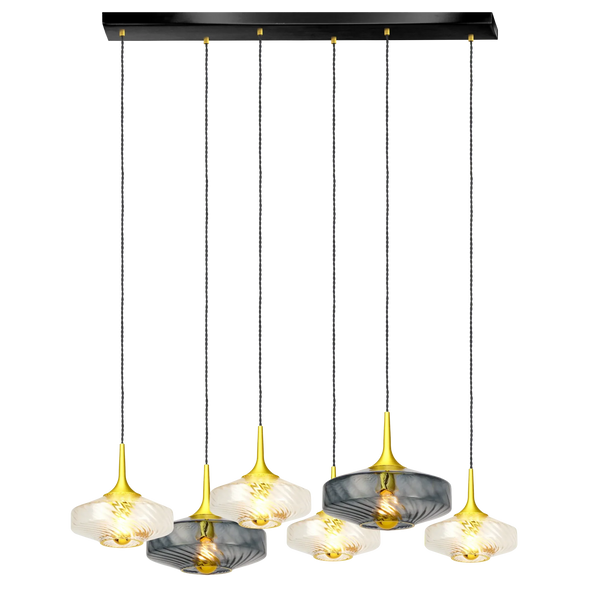 Rosace Roxanne 06 – Suspension architecturale 6 lumières en verre soufflé, style contemporain