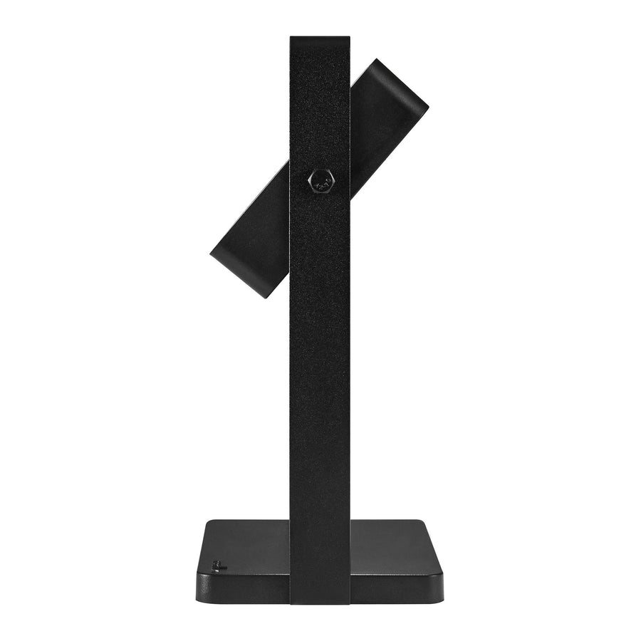 Profil du lampadaire montrant la tête inclinable et la texture granitée