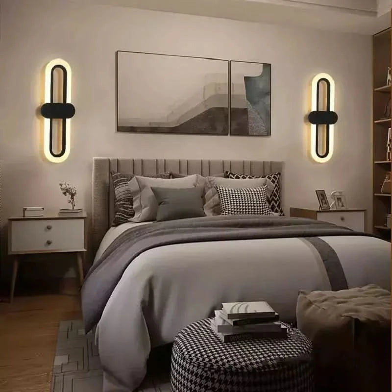 Oval Acrylic Corridor Lamp LED Wall Lamp Home Background Decoration Bedroom Aisle Bedside Living Room Black Gold Wall Light | Designix -     - https://designix.fr/