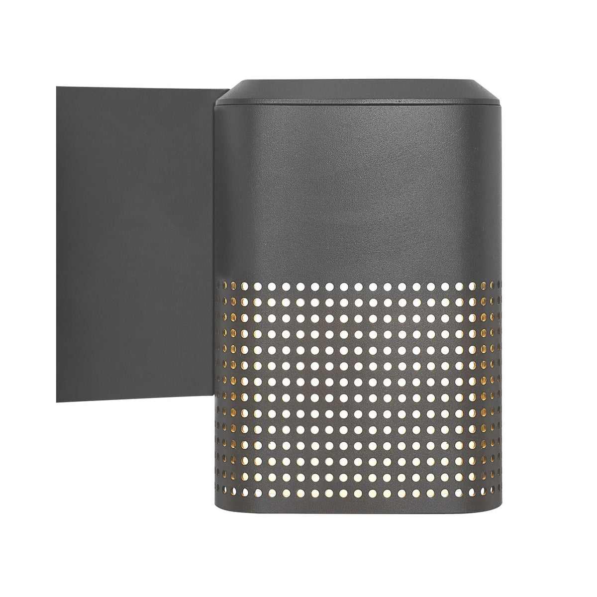 Profil de l'applique murale avec sa platine de fixation rectangulaire à l'arrière.