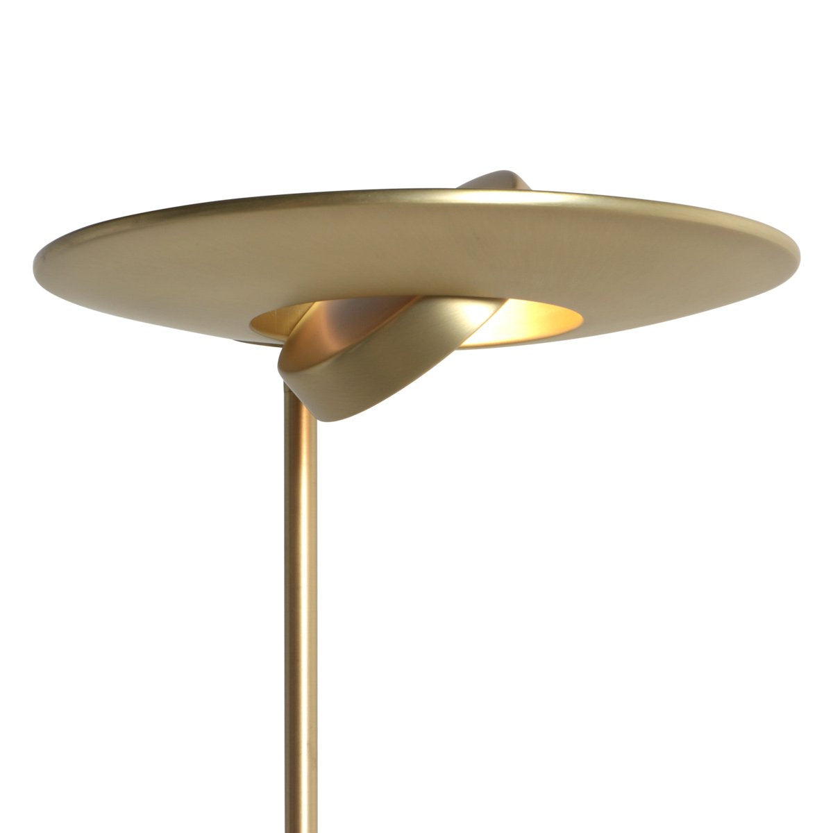 Détail du grand disque doré et de la source LED orientable sous l'abat-jour.