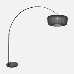 Arc floor lamp with pleated fabric lampshade, living room | Voilà