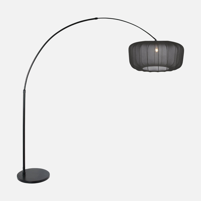 Arc floor lamp with pleated fabric lampshade, living room | Voilà