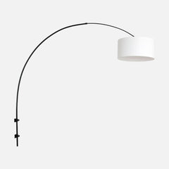 White linen reading wall lamp, large adjustable black arc Ø 30 cm | Linéa