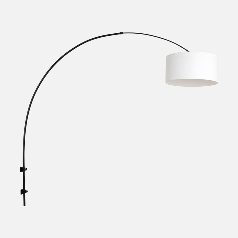 White linen reading wall lamp, large adjustable black arc Ø 30 cm | Linéa