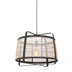 Black Metal and Transparent Jute Pendant Light