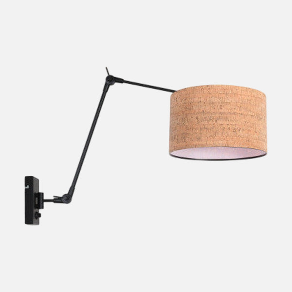 Articulated wall lamp, cork lampshade & long black arm Ø 30 cm | Prestige Chic